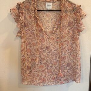 MISA Los Angeles Floral Ruffle Sleeve Sheer Blouse – XS